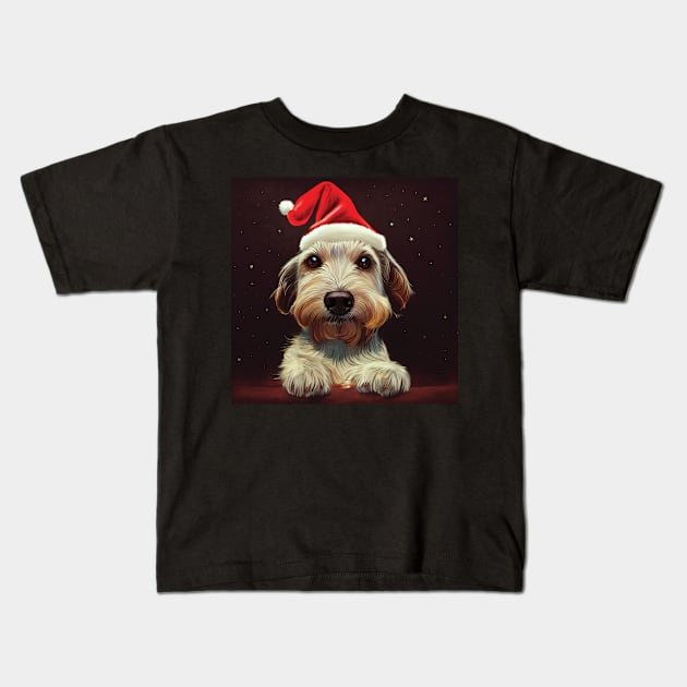 Cute Christmas Cockapoo Puppy in Santa Hat Art Kids T-Shirt by Geminiartstudio